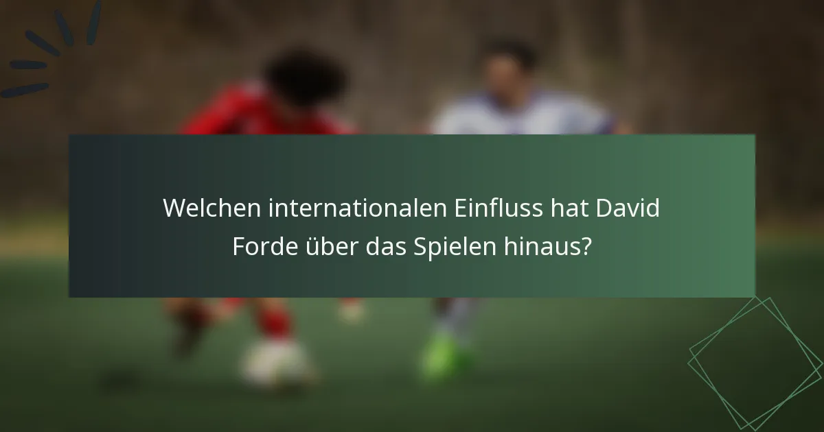 Welchen internationalen Einfluss hat David Forde über das Spielen hinaus?