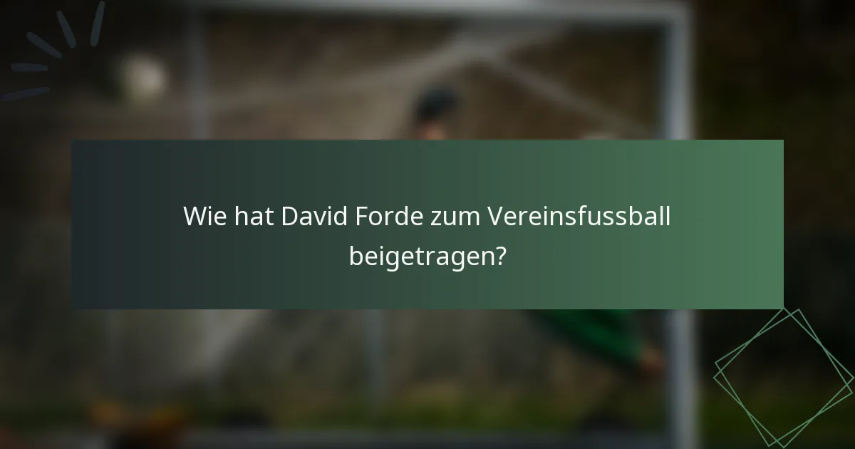 Wie hat David Forde zum Vereinsfussball beigetragen?